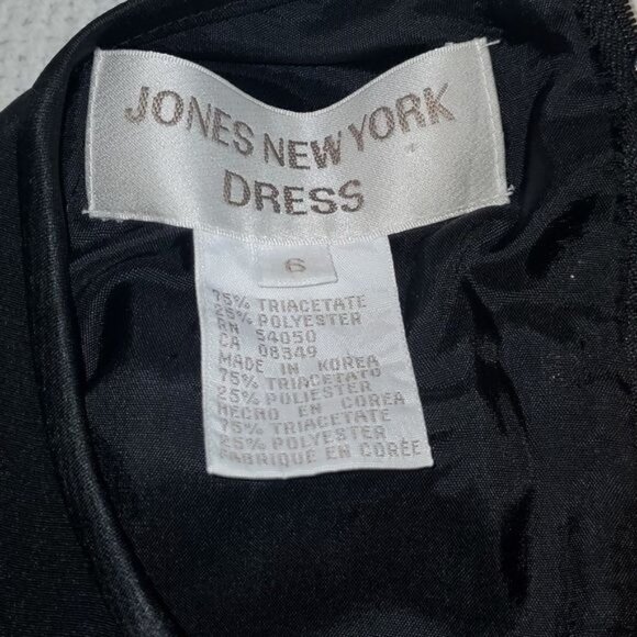 Jones New York Sz. 6 Black Long Sleeve Overlay Jacket Zippered Lined Dress - Picture 5 of 8
